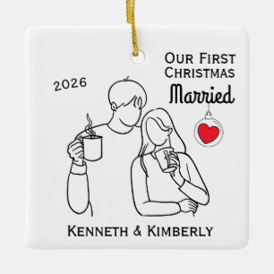 Ornamento De Cerâmica Amantes de Café Primeiro Natal Casados