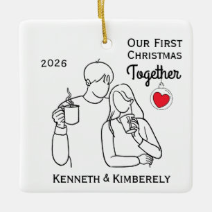 Ornamento De Cerâmica Amantes de Café Primeiro Natal Juntos