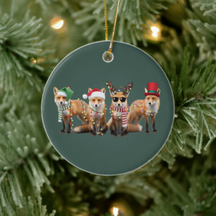 Ornamento De Cerâmica Amantes de Raposa de Natal Família Animal Férias d