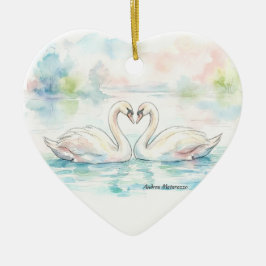 Ornamento De Cerâmica Amantes do Cisne - Dia dos Namorados