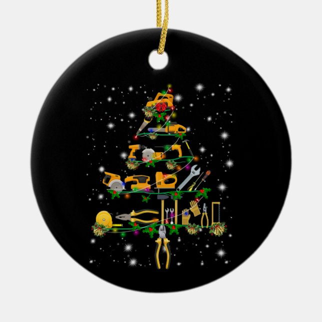 Ornamento De Cerâmica Amantes Mecânicos | Árvore de Natal Mecânica (Frente)