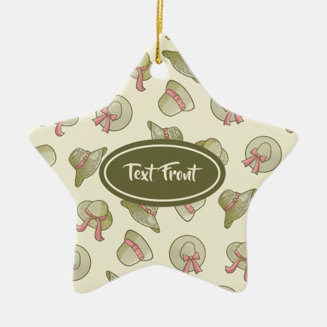 Ornamento De Cerâmica Amarelo de Chapéus de Verão fêmeas (Frente)