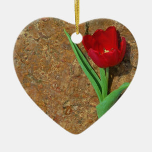 Ornamento De Cerâmica amarelo e Red Tulip