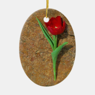 Ornamento De Cerâmica amarelo e Red Tulip