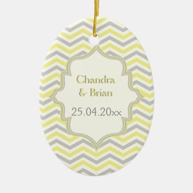 Ornamento De Cerâmica Amarelo moderno, cinza, padrão de marfim (Frente)