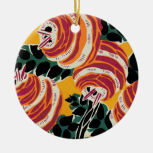 Ornamento De Cerâmica Amarelo Mostarda e Laranja Decoração Floral Art Dé