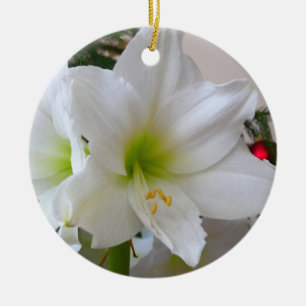 Ornamento De Cerâmica Amaryllis Branca e Árvore de Natal