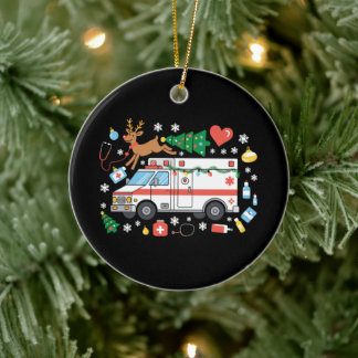 Ornamento De Cerâmica Ambulância de Natal EMT Rena Estetoscópio Xmas