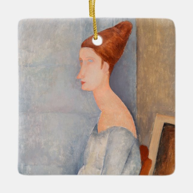 Ornamento De Cerâmica Amedeo Modigliani - Retrato Jeanne Hebuterne #3 (Frente)