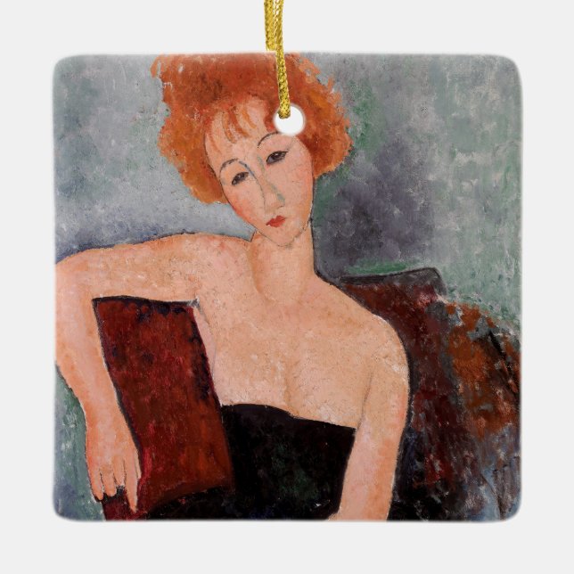 Ornamento De Cerâmica Amedeo Modigliani - Vestido da Noite Ruiva (Frente)