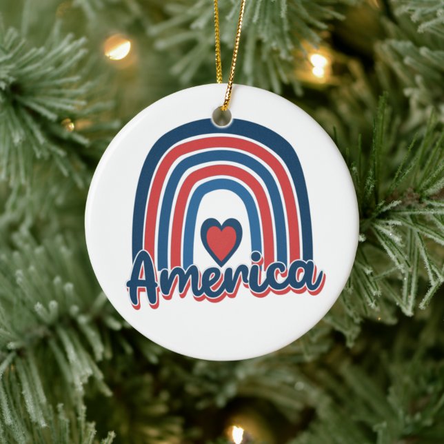 Ornamento De Cerâmica América 4 de julho Celebração Rainbow EUA (Árvore)