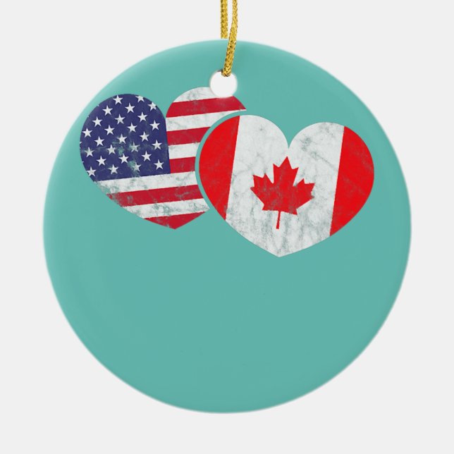 Ornamento De Cerâmica América Canadá Heart Flag American Canada (Frente)