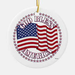 Ornamento De Cerâmica América deus abençoe Com Bandeira Dos EUA E 50 Est