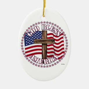 Ornamento De Cerâmica América deus abençoe e Cruz com a bandeira dos EUA
