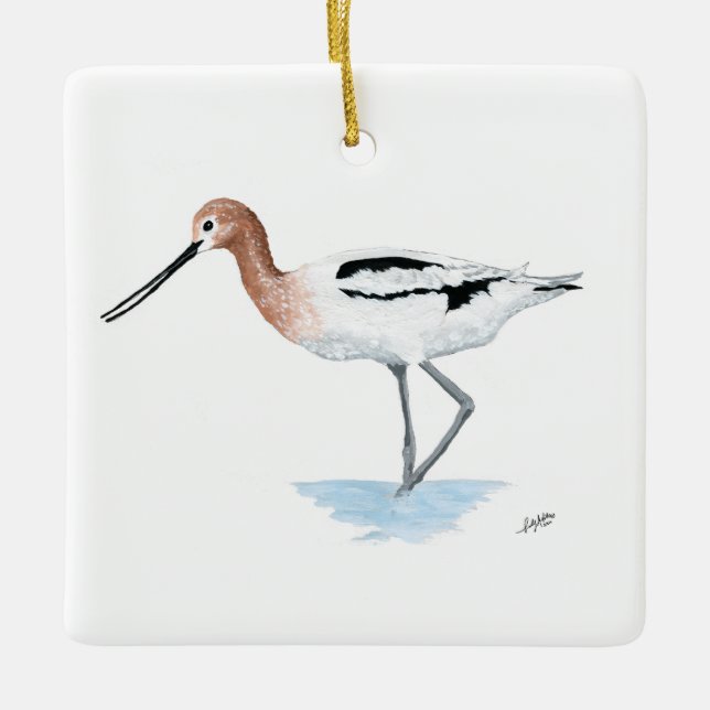 Ornamento De Cerâmica American Avocet (Frente)