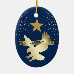 Ornamento De Cerâmica American Dourada Star Eagle