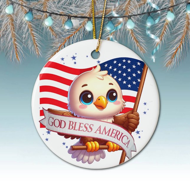 Ornamento De Cerâmica American Eagle USA Flag Gift for Patriot 🦅🇺🇸  (Patriotic Ornament USA Flag Hanging Xmas Tree Decor American Eagle Decoration God Bless America 🎄)