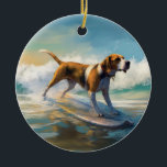 Ornamento De Cerâmica American Engligh Foxhound Beach Surfing Painting<br><div class="desc">Mergulhe no mundo lúdico da aventura canina com esta pintura cativante. Um cão espirituoso leva às ondas, cavalgando habilmente o surf numa praia beijada pelo sol. A vibrante trabalho de arte capta lindamente a essência do entusiasmo de praia enquanto o cachorro anda sem medo das ondas, incorporando o espírito de...</div>