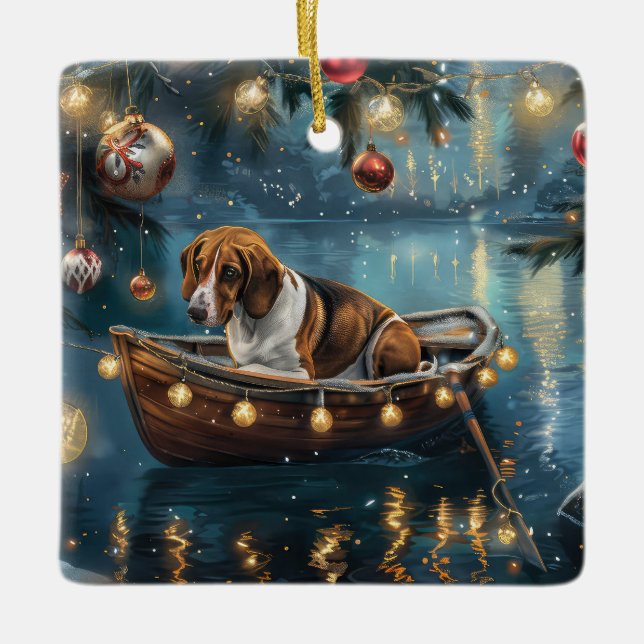 Ornamento De Cerâmica American English Foxhound Christmas Fesyage Voyage (Frente)
