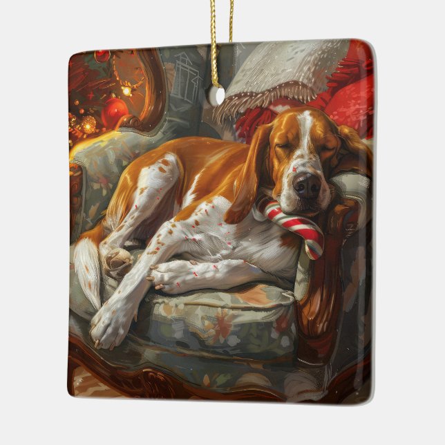 Ornamento De Cerâmica American English Foxhound Dog Christmas Festivo (Esquerda)