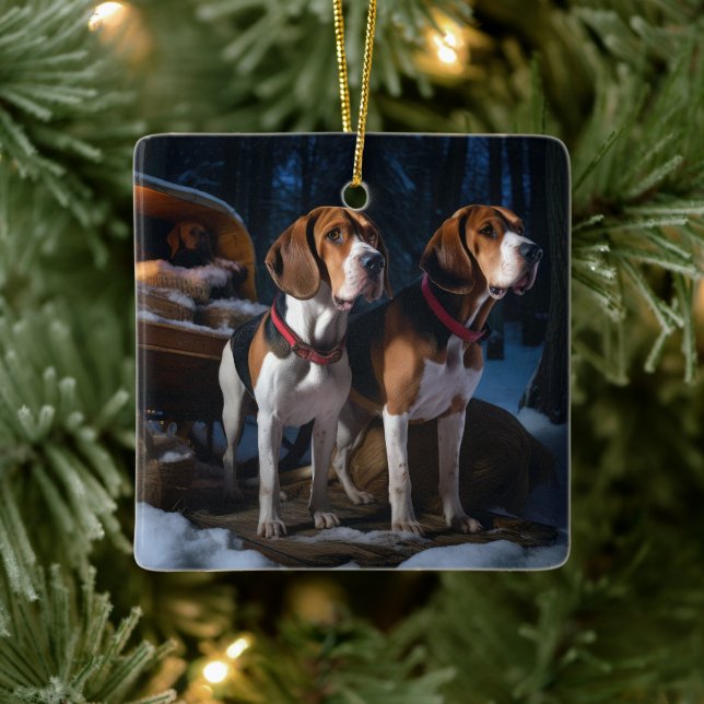 Ornamento De Cerâmica American English Foxhound Snowy Sleigh Natal (Árvore)