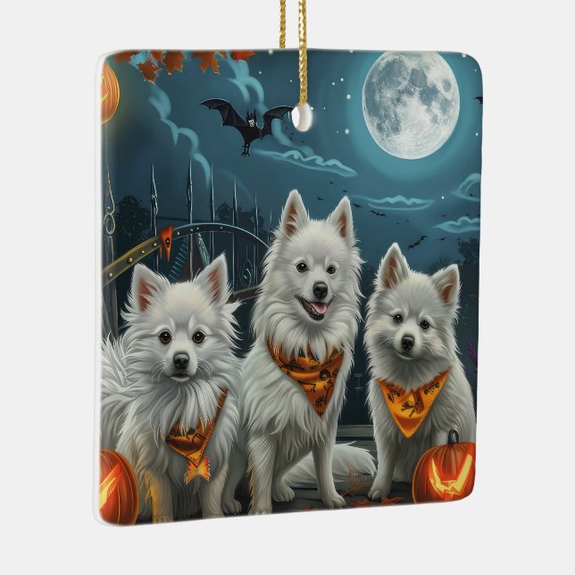 Ornamento De Cerâmica American Eskimo Halloween Spooky (Direito )