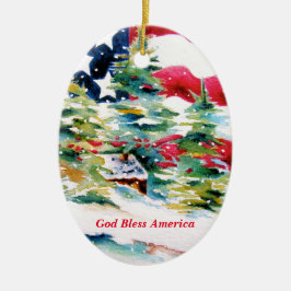 Ornamento De Cerâmica American Flag Oval Ornament