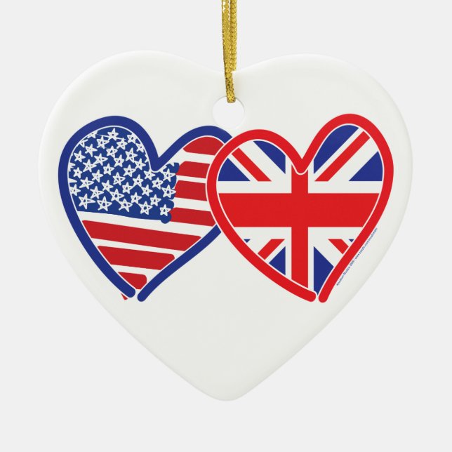 Ornamento De Cerâmica American Flag Union Jack Flag Hearts (Frente)