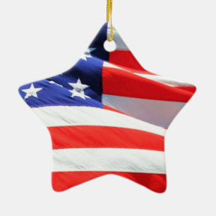 Ornamento De Cerâmica American Flag, você pode adicionar texto e carrega