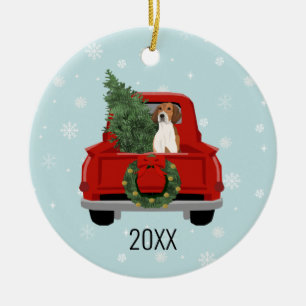 Ornamento De Cerâmica American Foxhound Christmas Red Truck