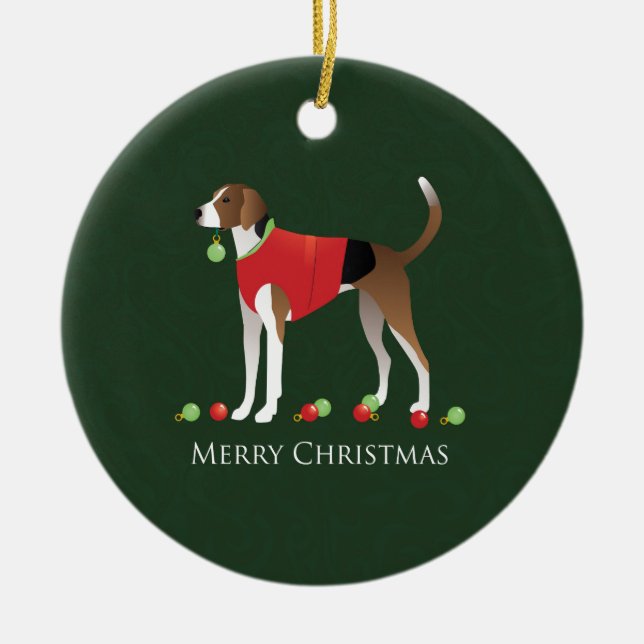 Ornamento De Cerâmica American Foxhound Natal (Frente)