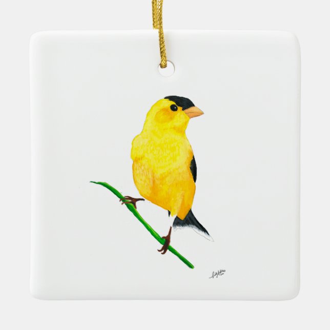 Ornamento De Cerâmica American Goldfinch (Frente)
