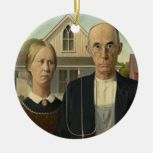 Ornamento De Cerâmica American Gothic Grant Wood Farmhouse
