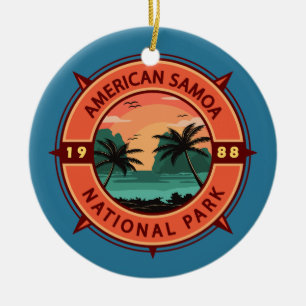 Ornamento De Cerâmica American Samoa National Park Retro Compass Emblem