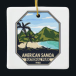 Ornamento De Cerâmica American Samoa National Park Retro Emblem<br><div class="desc">Trabalho de arte de vetor Samoa americano. O parque foi criado em 1988 e é uma reserva tropical de floresta tropical e recife de corais nas ilhas do Oceano Pacífico Centro-Sul do território americano de Samoa Americana.</div>
