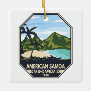Ornamento De Cerâmica American Samoa National Park Retro Emblem