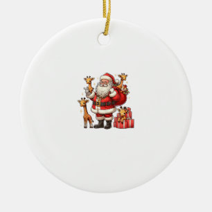 Ornamento De Cerâmica American Santa Claus segurando Girafa presente Nat