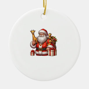 Ornamento De Cerâmica American Santa Claus segurando Girafa presente Nat