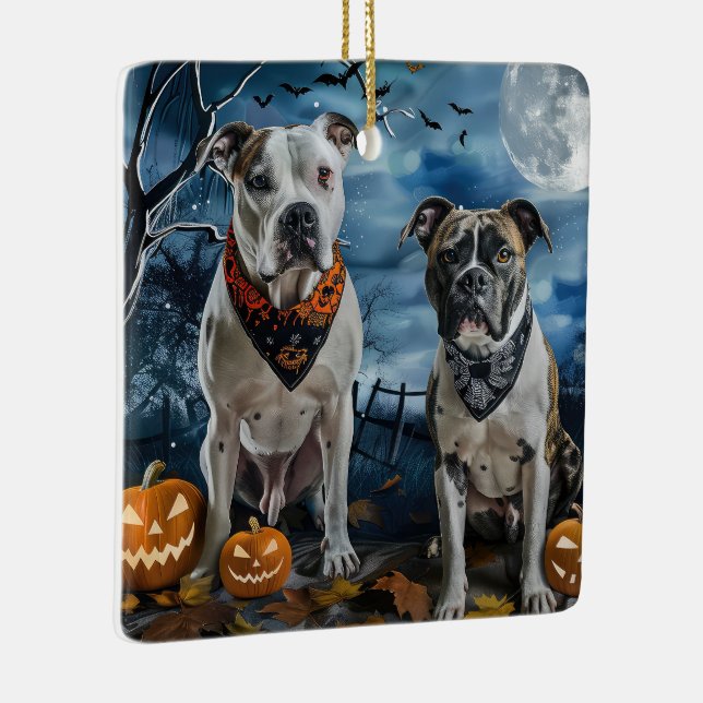 Ornamento De Cerâmica American Staffordshire Halloween Spooky (Direito )