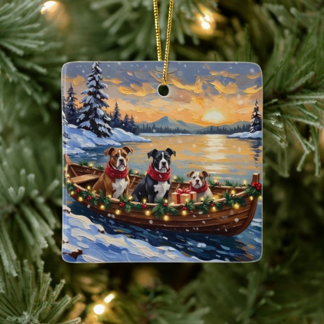 Ornamento De Cerâmica American Staffordshire Terrier Christmas Boat (Árvore)