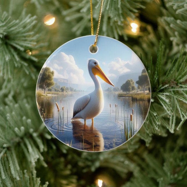Ornamento De Cerâmica American White Pelican Keepsake (Criador carregado)