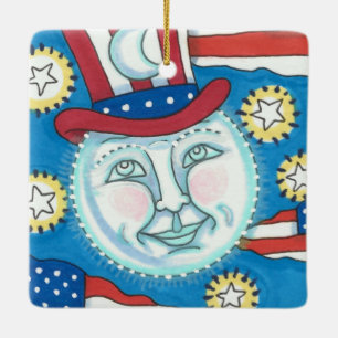 ORNAMENTO DE CERÂMICA AMERICANA PATRIÓTICO DE ARTE FOLK NA LUA