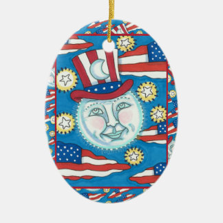 ORNAMENTO DE CERÂMICA AMERICANA PATRIÓTICO DE ARTE FOLK NA LUA