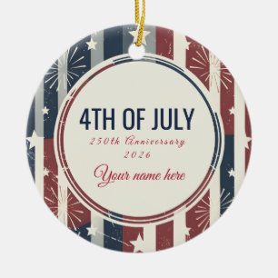 Ornamento De Cerâmica Americana Vintage Crachá Patriótico 4 de Julho