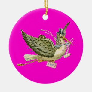 Ornamento De Cerâmica Ametista do rosa do MONOGRAMA do CHÁ do BEBÉ da