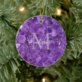 Ornamento De Cerâmica Ametyst Birthstone Monograma Nome Personalizado