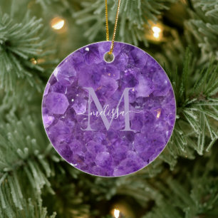 Ornamento De Cerâmica Ametyst Birthstone Monograma Nome Personalizado