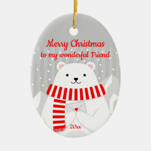 Ornamento De Cerâmica Amigo Bonito de Urso Polar Datado Personalizado