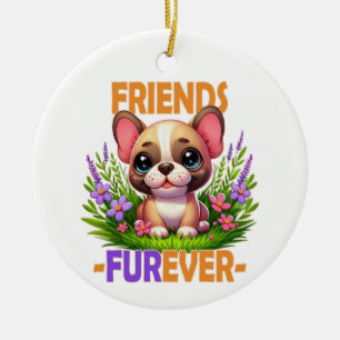 Ornamento De Cerâmica Amigos Fuere. Cãozinho-cachorro-do-Bulgue francês