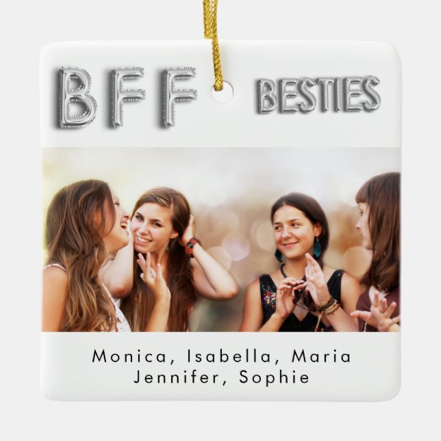 Ornamento De Cerâmica Amigos para sempre fotografar sitias prateadas BFF (Frente)